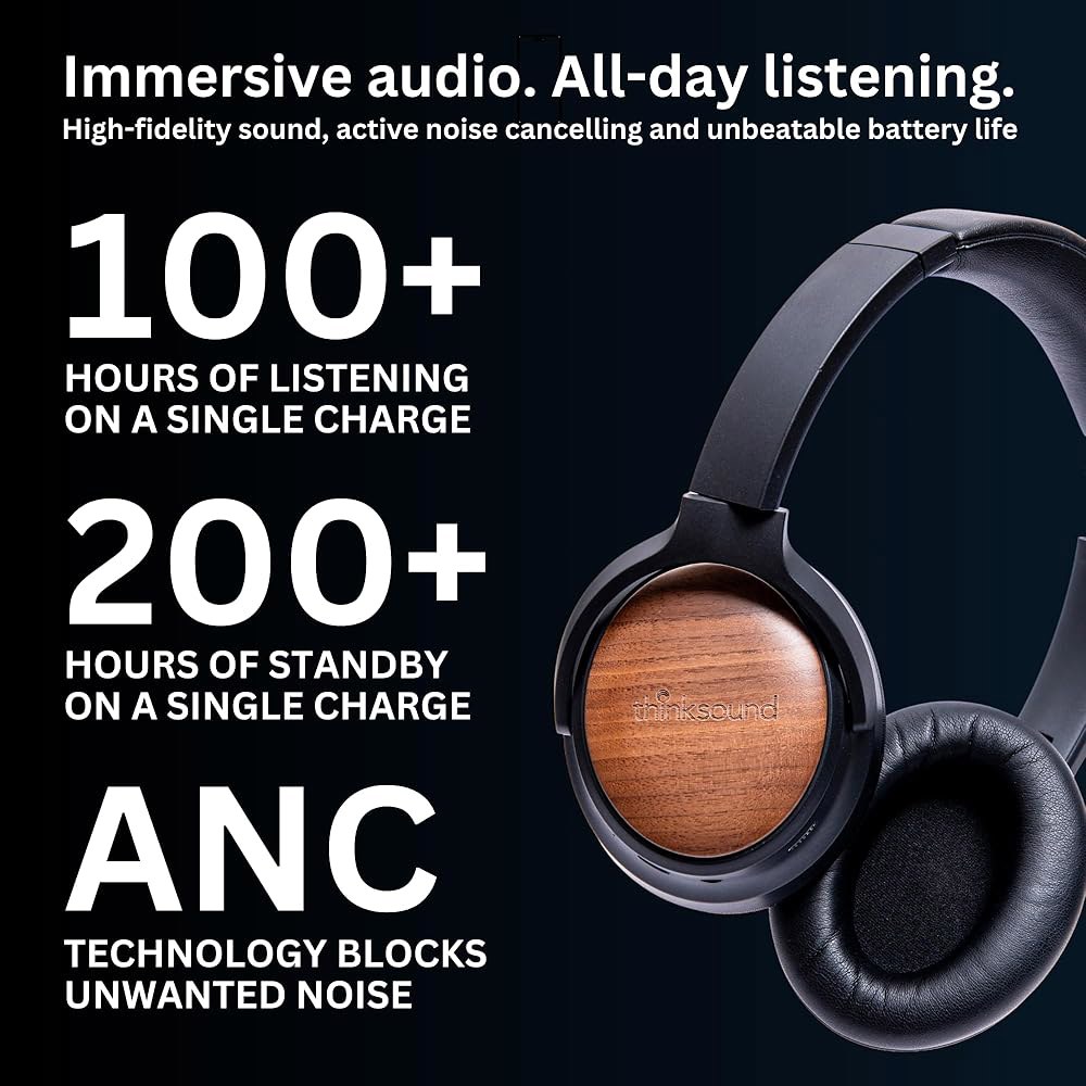 thinksound ov202w 오버 이어 노이즈 캔슬링 ANC 최고의 청취 배터리 체육관, 이상 모니터, 헤드셋 헤드폰, 액티브 음악가, 비트, 스튜디오 베이스용 100시간 Hi - 상세 이미지 3