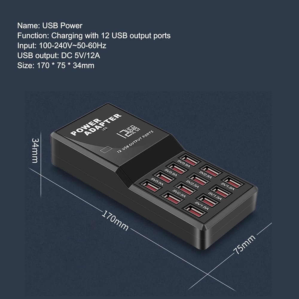 MaxLax USB 충전기 스테이션, 12포트 및 충전 60W 장치용 멀티 태블릿 기타 포트 다중 스마트폰, - 상세 이미지 3