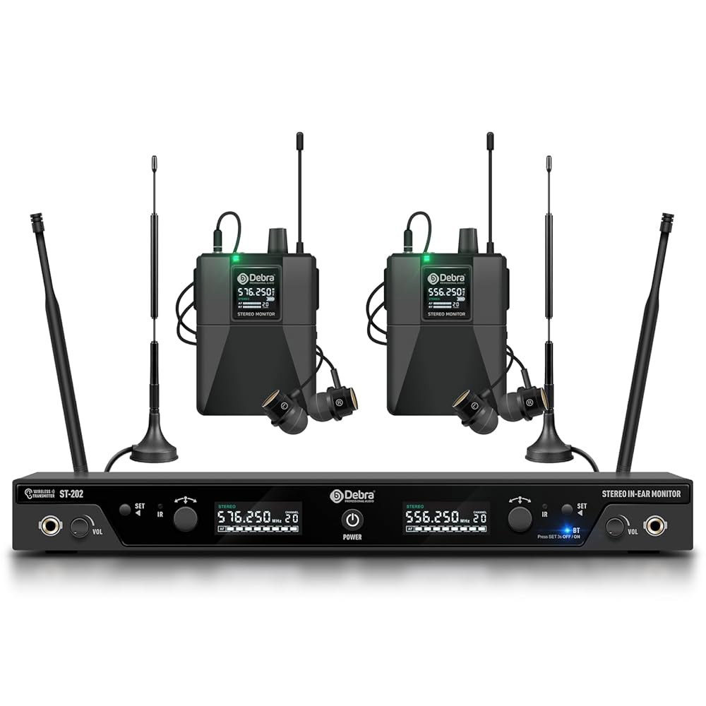 D Debra Audio PRO ST-202 UHF 스테레오 무선 인이어 모니터 시스템, 무대용 모니터링 유형이 있는 듀얼 채널 IEM, 스튜디오, 기타, 밴드 성능용 수신기(듀얼 - 상품 이미지