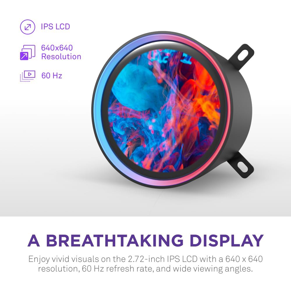 NZXT 크라켄 엘리트 360 RGB 2024 - AIO CPU 액체 냉각기 360mm 라디에이터 F360 코어 팬 맞춤형 2.72인치 IPS LCD 터빈 펌프 AMD AM5, - 상세 이미지 3