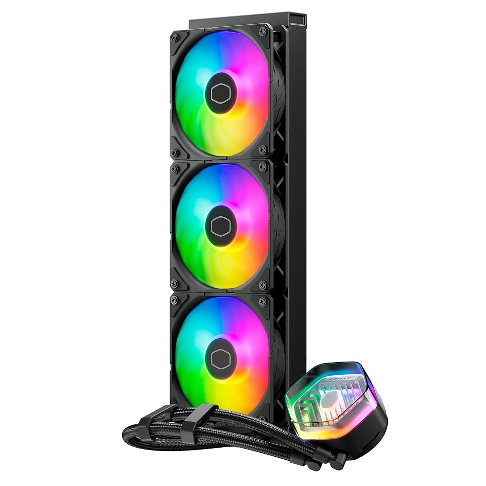 쿨러 마스터 리퀴드 Atmos 360 블랙 CPU - AIO 수냉식 시스템, 듀얼 챔버 펌프, 사전 설치된 낫플로우 120 엣지 팬, 주소 지정 가능한 2세대 RGB, LGA170 - 상세 이미지 2