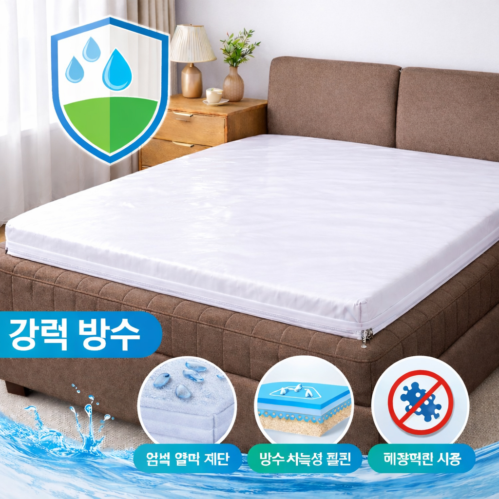 3면지퍼 입체방수 방수 토퍼커버 매트리스 속커버 양면사용 6면 3면지퍼 직조원단 PU코팅 그레이, 100x200x5
