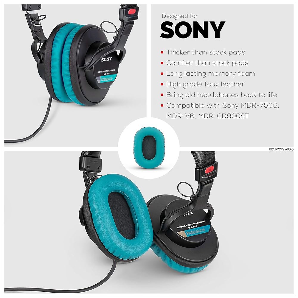Brainwavz 소니 MDR 7506, V6, 온이어 헤드폰에 패드 폼 메모리 교체용 및 CD900ST용 적합, 이어패드, 기타 이어 터키석 Black - 상세 이미지 3