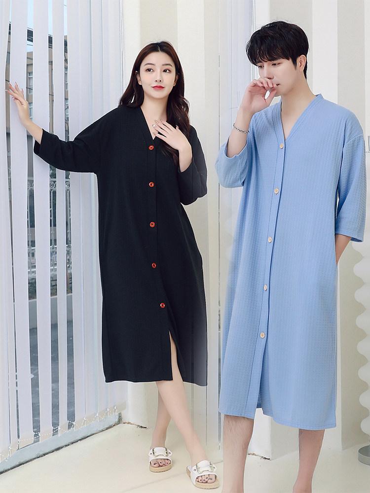 남자 원피스 봄 여름 잠옷 남성 모달 수면 롱 가운 남성용 코튼 루즈핏 - 상품 이미지