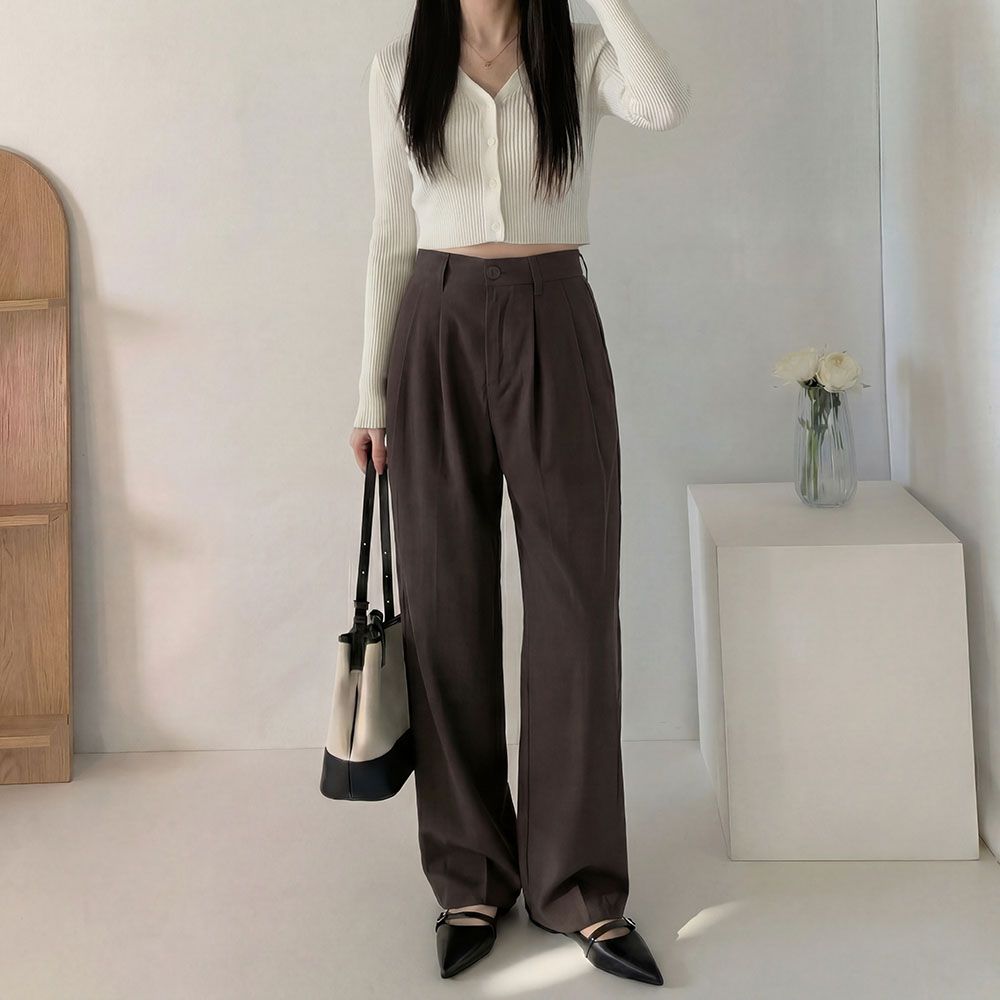 키작녀슬랙스 키작녀바지 핀턱와이드팬츠 이미지 6