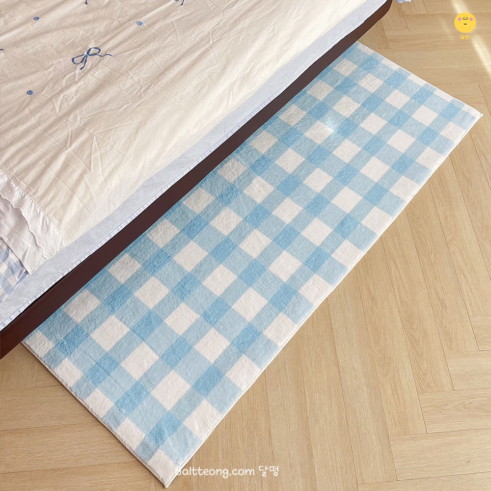 달떵 귀여운 파스텔체크 침대 침실 아기방 긴 러그 카페트 주방 매트 블루, 150x50cm