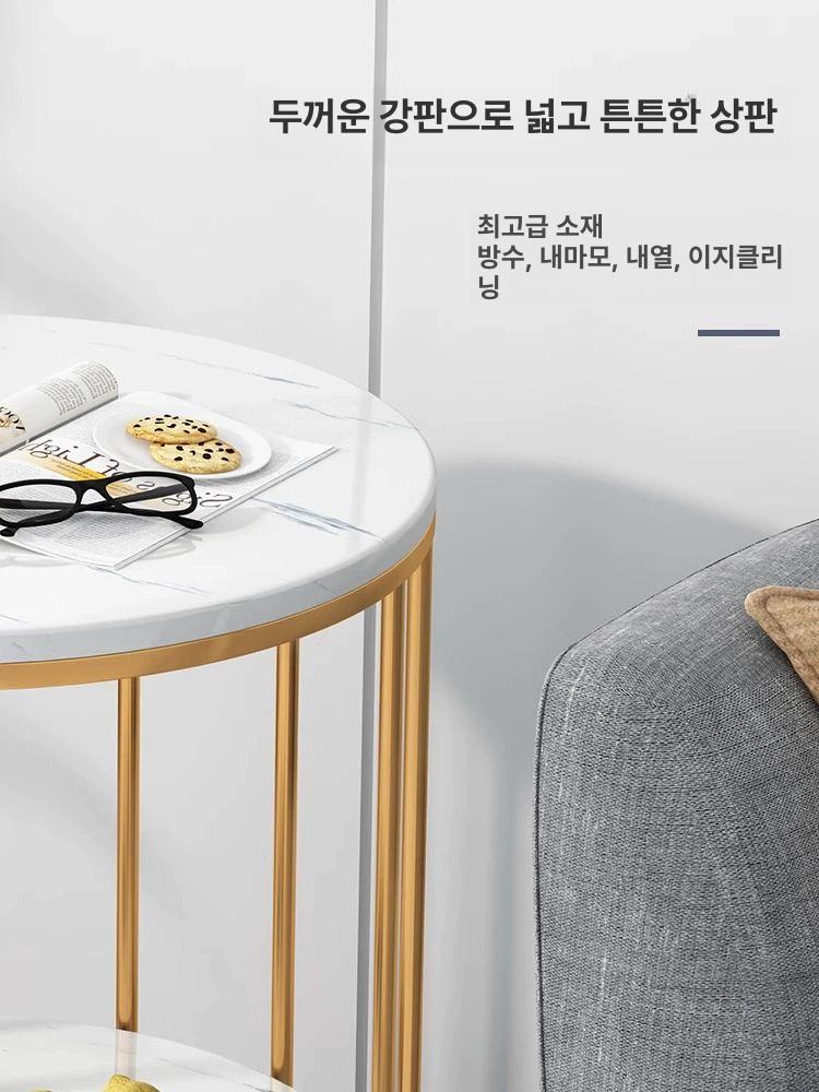 북유럽 거실 코너 인테리어 작은 원형 테이블 커피 선반 럭셔리 디자인 탁자 침대 미니 - 상세 이미지 3