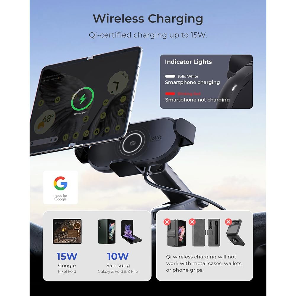 iOttie Auto Sense 2 폴드 Qi 무선 차량용 충전기 - 충전 자동 클램핑 대시보드 폰 마운트, 구글 픽셀 폴드, 갤럭시 Z 4, 플립 기타 접이식 스마트폰용 - 상세 이미지 3