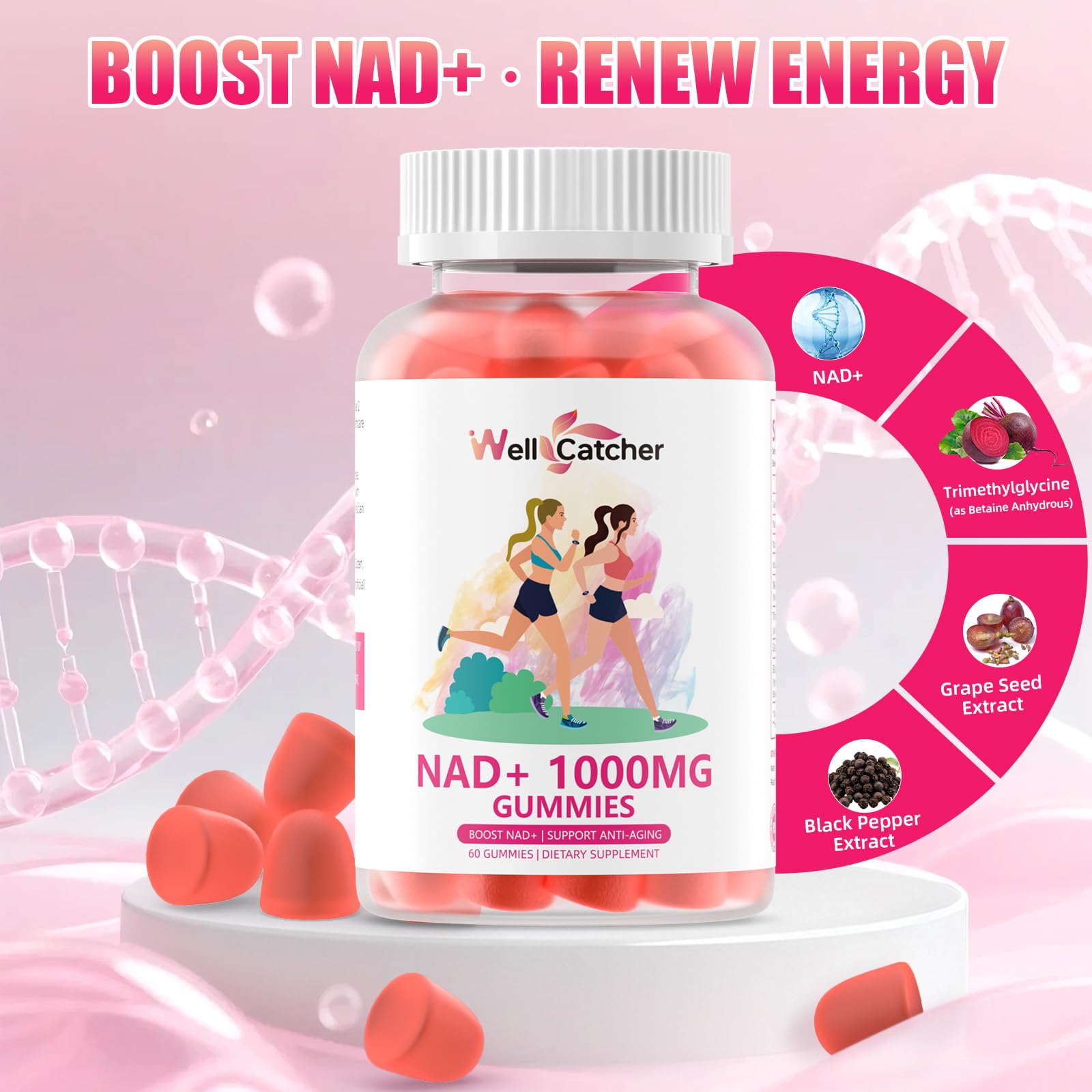 NAD+ 구미 니아신아마이드 비타민B3 1000MG 무설탕 복숭아맛 60개 이미지 6