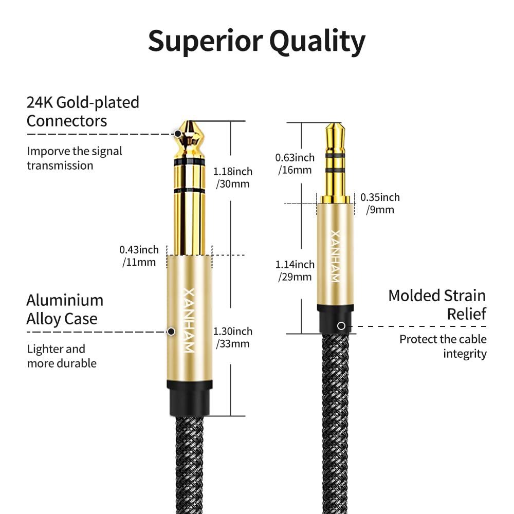 XANHAM 3.5mm ~ 1/4 스테레오 오디오 케이블 16피트/5M, 0.3cm(1/8인치) 6.35mm 0.6cm(1/4인치) TRS 수 Aux 코드 이중 차폐 기타, 앰프, - 상세 이미지 3