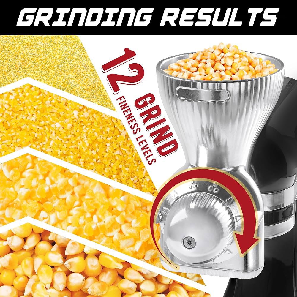 GLINK KitchenAid 스탠드 믹서용 올 메탈 그레인 밀 부착물, 12단계 밀가루 그라인더 액세서리, 밀, 옥수수, 귀리, 메밀, 기장 및 기타 곡물을 분쇄하는 데 적합한 - 상세 이미지 3