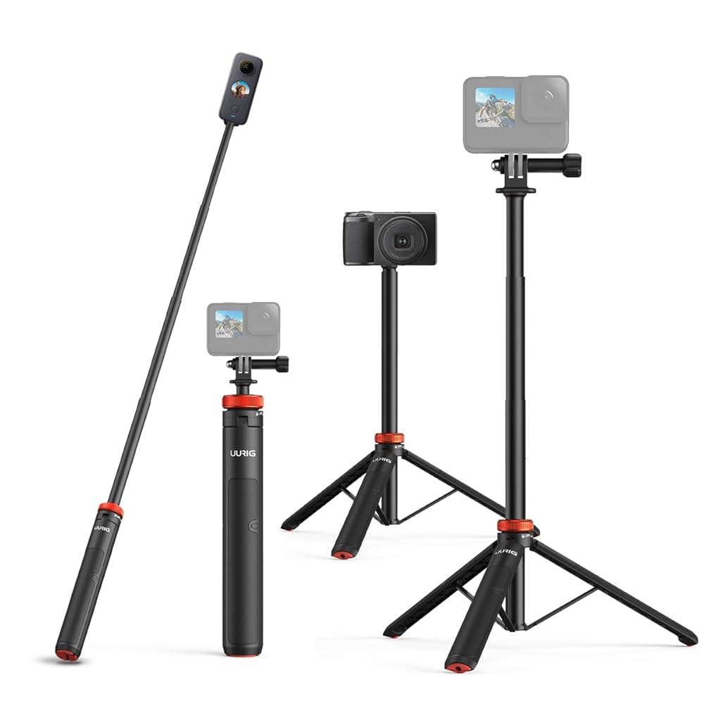 UURig 확장 가능한 셀카봉 삼각대 8 DJI 기타 One 10 R 액션 카메라용 GoPro Insta (127.9cm/50.7인치) 5 6 7 Max 360 Osmo Actio - 상품 이미지
