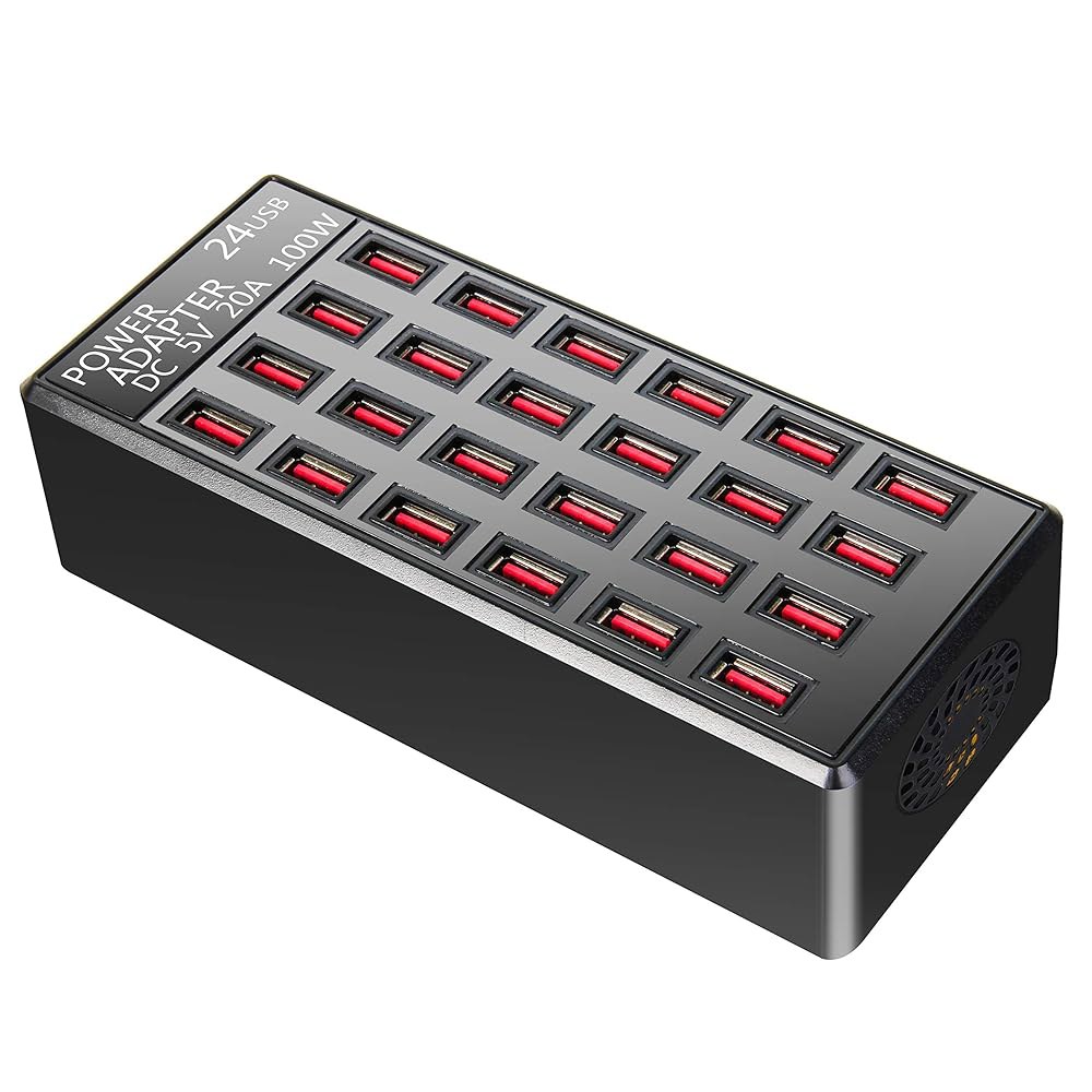 100w 24(20A) 포트, USB 고속 충전 스테이션, 여행용 데스크탑 충전기, 스마트폰, 테이블 및 기타 장치와 호환되는 멀티 포트 스테이션 오거나이저 20-port - 상품 이미지