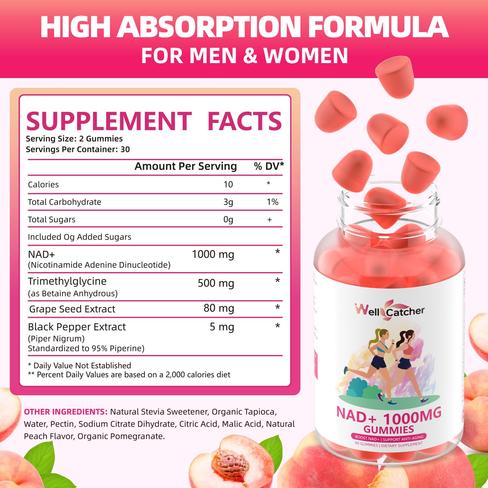 NAD+ 구미 니아신아마이드 비타민B3 1000MG 무설탕 복숭아맛 60개 - 상세 이미지 2