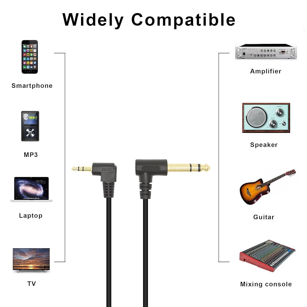 Kallaudo 90도 1/8 ~ 1/4 스테레오 오디오 케이블, 직각 3.5mm TRS 수 - 6.35mm Aux 코드 기타, 키보드 피아노, 노트북, 스피커 및 앰프용(1.9m - 상세 이미지 2