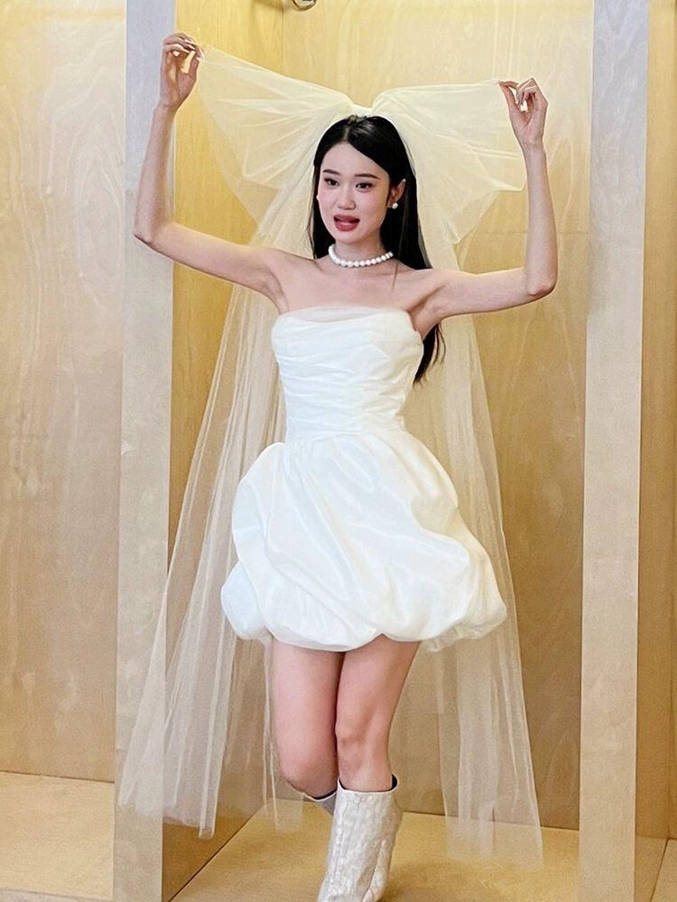 미니웨딩드레스 웨딩촬영캐주얼 탑드레스 벌룬 결혼식2부 - 상세 이미지 4