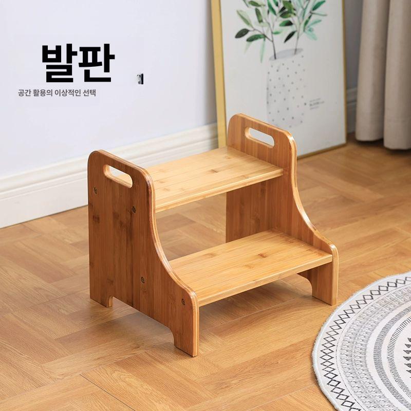주방 2단 스텝 사다리 우드 간이계단 안전 가정용 원목 미니 발판 정리대 접이식 작업대 - 상세 이미지 2