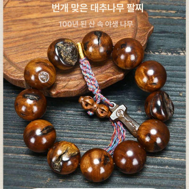 대추나무염주 벼락맞은 팔찌 벽조목 불교 수제 번개나무 기어봉 15mmx15개-전 레이 - 상세 이미지 2