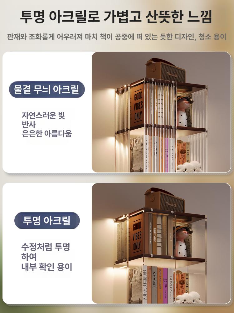 아크릴 회전 책장 이동식 틈새 철제 책꽂이 수납 선반 - 상세 이미지 2