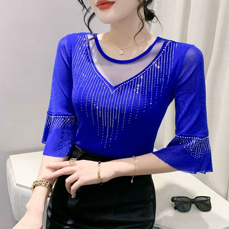 라인댄스복상의 칠부 나팔 소매 블라우스 줌바댄스 라틴 사교 스포츠댄스 재즈 - 상세 이미지 2