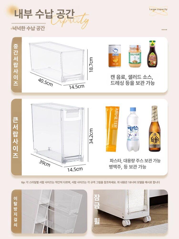 틈새수납장 140 180 이동식 서랍형 냉장고 전면 슬라이딩 투명 폭 거실 - 상세 이미지 3