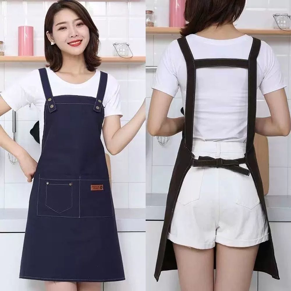 남자앞치마 누빔앞치마 코튼 긴팔앞치마 한복앞치마 크로스 작업 원예 앞치 A. 캔버스 파란색 - 상세 이미지 2