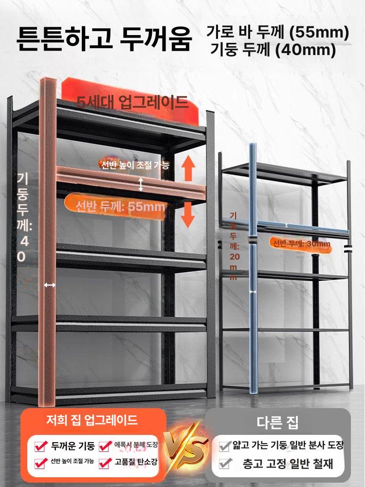 철제 수납선반 연결형 모듈 무볼트 거실 조립 팬트리 4단 118cm 60cm 40cm - 상세 이미지 4