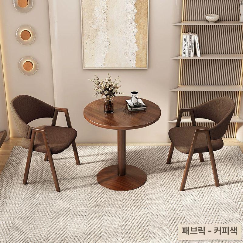 원목 식탁세트 휴게실 티테이블세트 2인용 테이블 의자 로비 사각 월넛 원탁 커피숍 - 상세 이미지 4