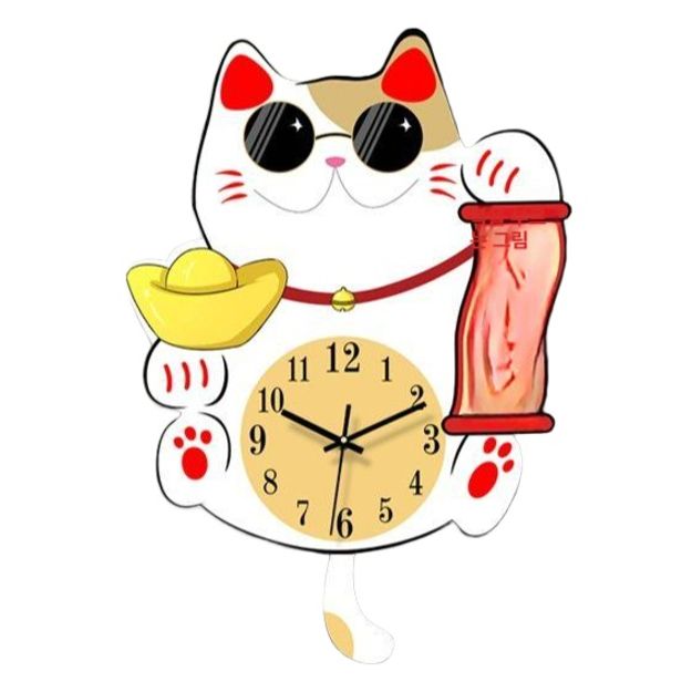 복고양이 벽시계 행운 벽걸이시계 카페 거실 인테리어 선물 - 상품 이미지