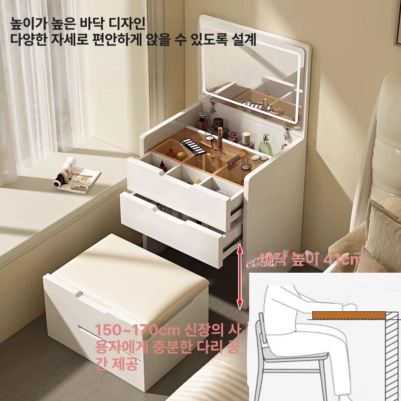 화장대세트 접이식 원목 책상 심플 수납 거울 45cm 월넛 기본거울+화장대의자 2층 배송 설치 포함 - 상세 이미지 4