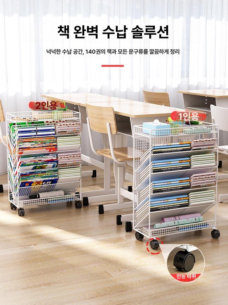 책상 옆 이동형 선반 바퀴형 수납장 이동식 북카트 철제 양면베스트셀러 대형 아테네스블랙 - 상세 이미지 2