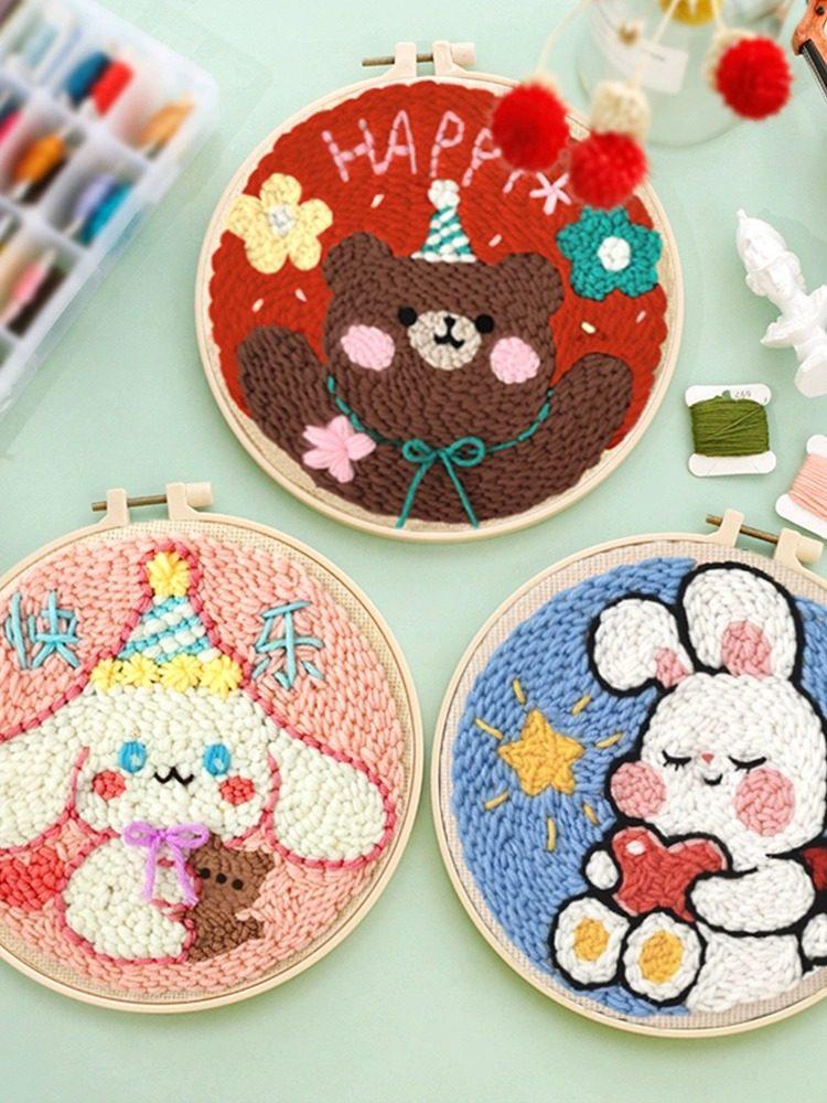 핸드메이드 펀치니들 스킬자수 20종 십자수 공예 취미키트 프랑스 집콕 만들기 재료 DIY 집순이 세트 터프닝 미니 클래스 네트 카트 실내 놀이 캐릭터 패키지 - 상품 이미지