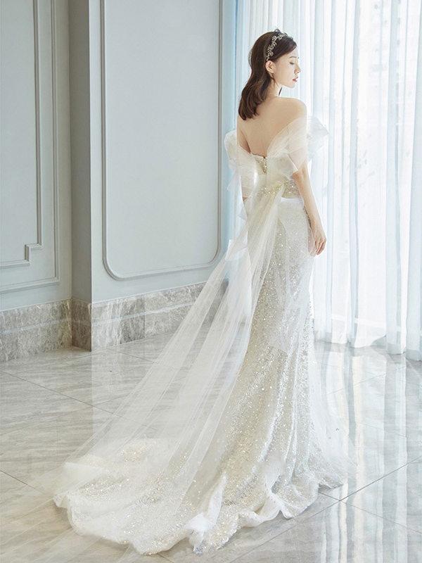 머메이드드레스 웨딩 이브닝 연주회 드레스 인어 라이트 신부 한 어깨 후행 환영 연례 회의 - 상세 이미지 3