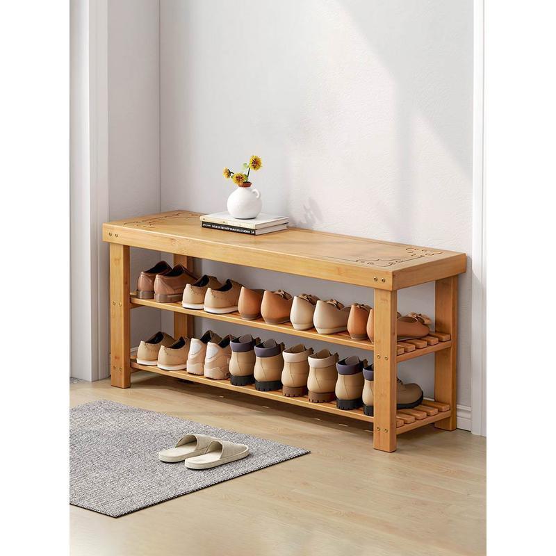 벤치 나무 신발장 단단한 가게 내추럴 3칸 88cm - 상품 이미지