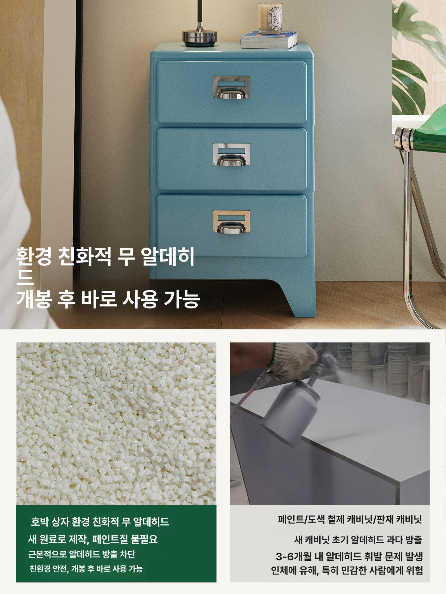 철제 서랍장 대형 다용도 수납 레트로 디자인 핑크 3단 서랍 - 상세 이미지 3