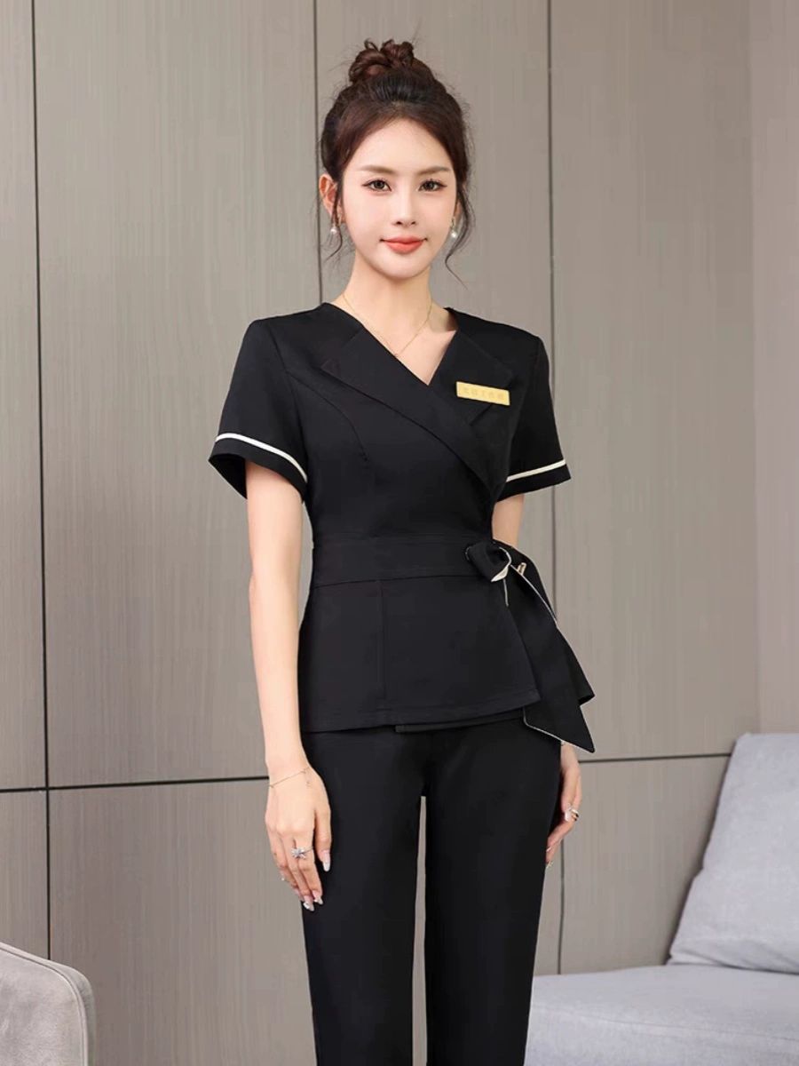 미용 피부관리사 유니폼 에스테틱 작업복 반팔 마사지 - 상품 이미지