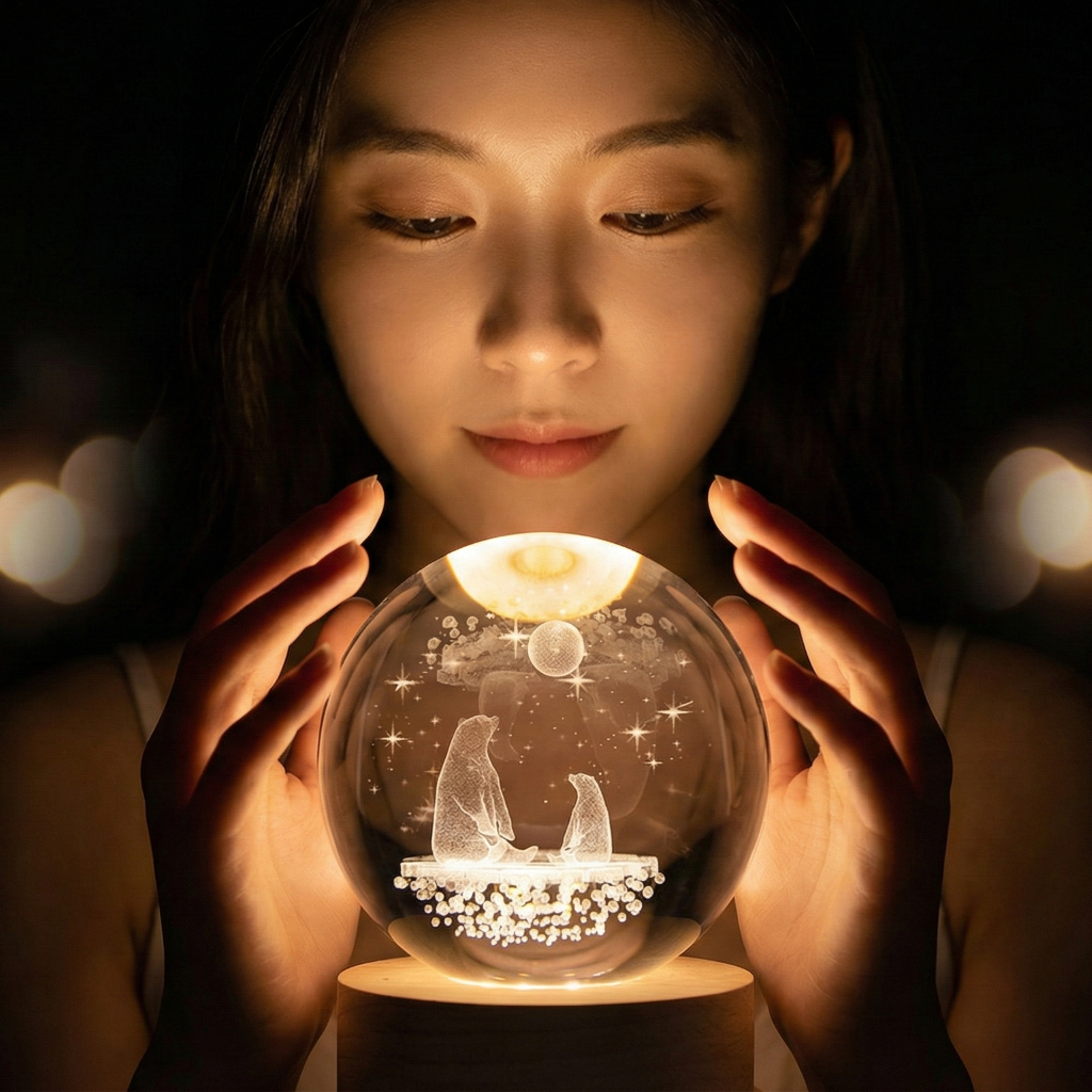 친구 생일 집들이 선물 오르골 감성 유리구슬 무드등 북극곰 고래 우주 수유등 - 상품 이미지