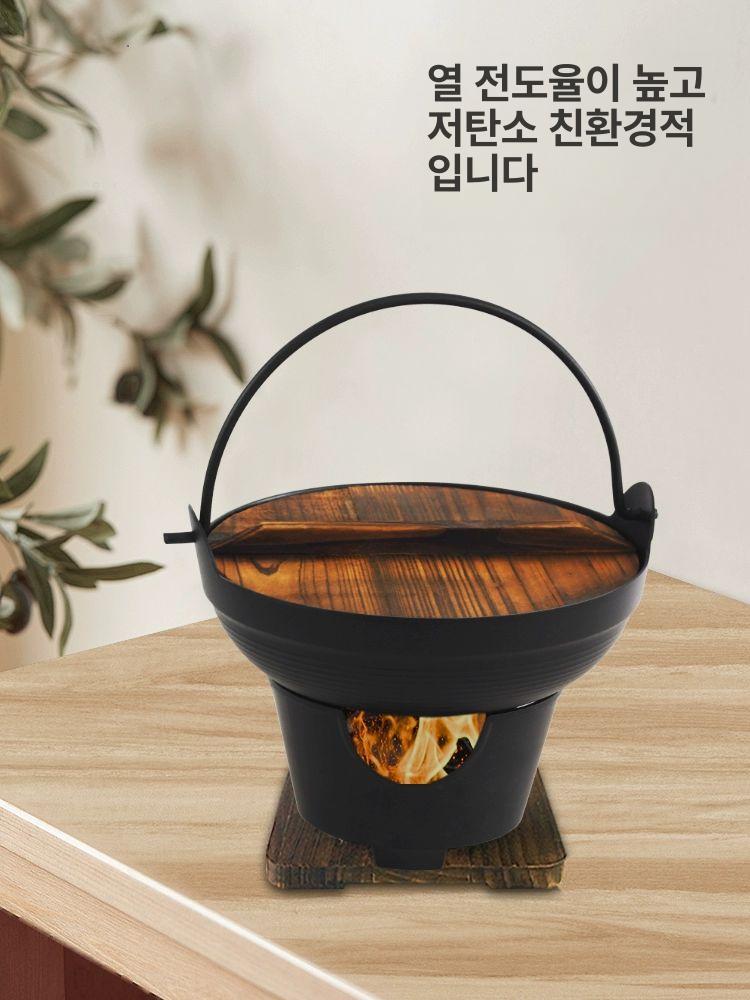 샤브샤브 캠핑용 꼬치 조리기 스테인레스 오뎅탕 전골 대형 스토브 + 냄비 + 나무판 - 상세 이미지 4