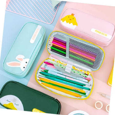 학생용 필기도구 보관함 색연필 볼펜 지우개 수납 투명창 지퍼식 휴대용 파우치