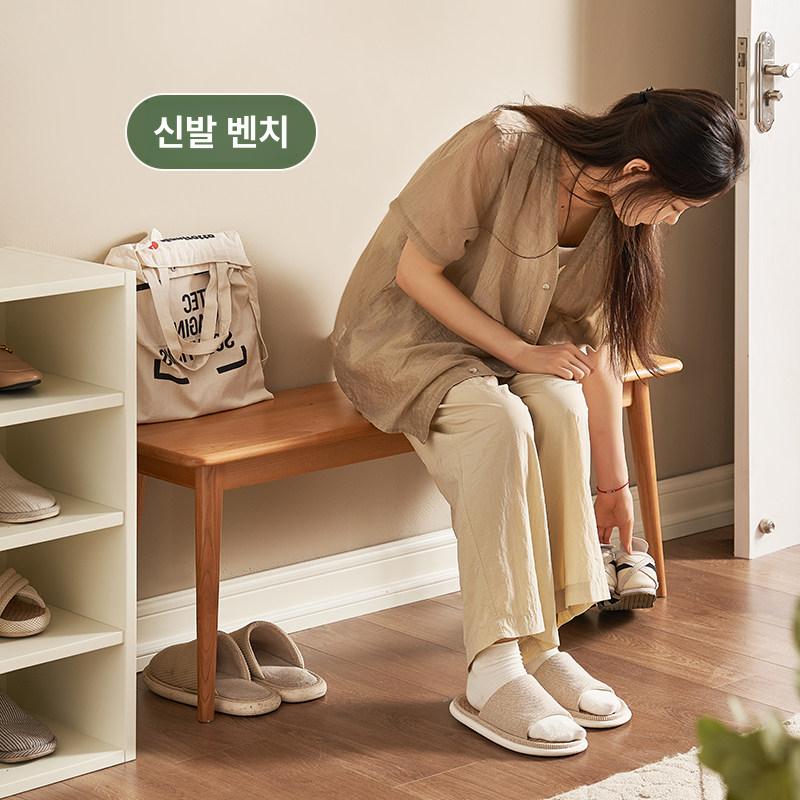 고무나무 식탁 벤치 받침대 우드 좁은테이블 월넛 컬러 길이80cm - 상세 이미지 3