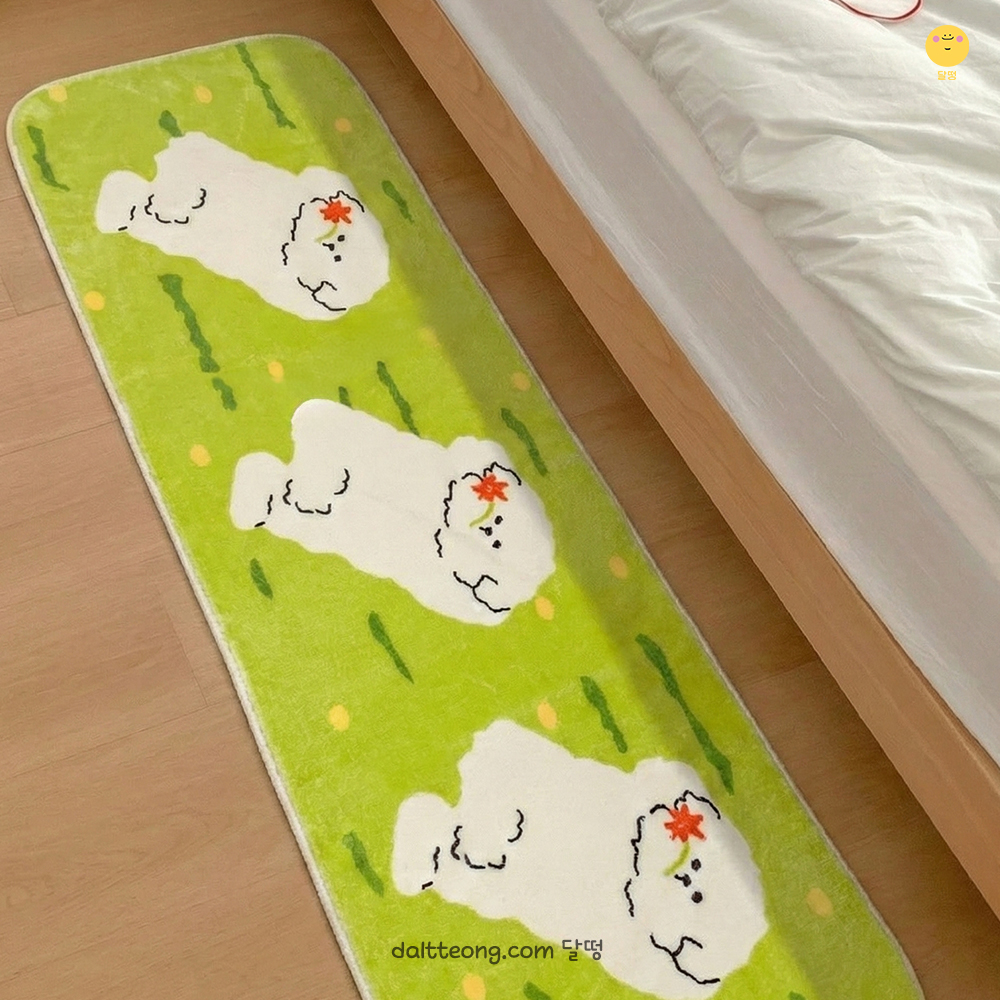 달떵 귀여운 플라워 퍼피 가든 강아지 침대 침실 아기방 긴 러그 그린, 120x40cm