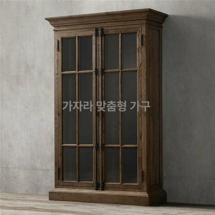 엔틱 그릇장 현관장 전시 원목 찬장 컨트리 홈카페 거실 더블 도어 120 x 45x210cm - 상세 이미지 3