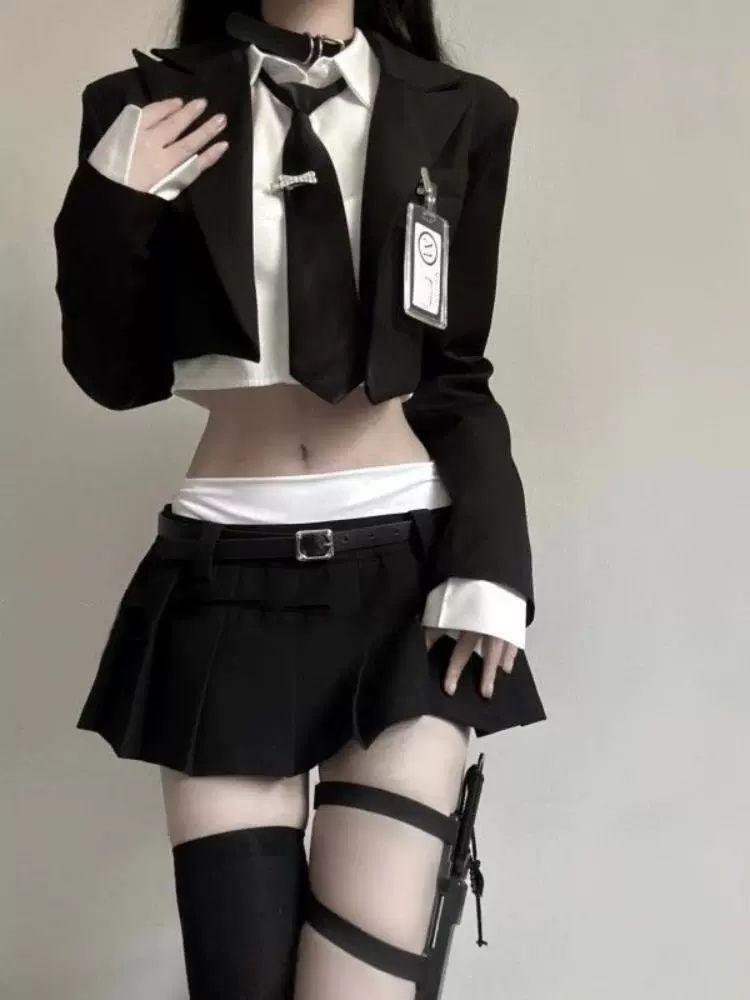 아이돌 무대의상 크롭탑 자켓 블랙 숏 뮤비 - 상품 이미지