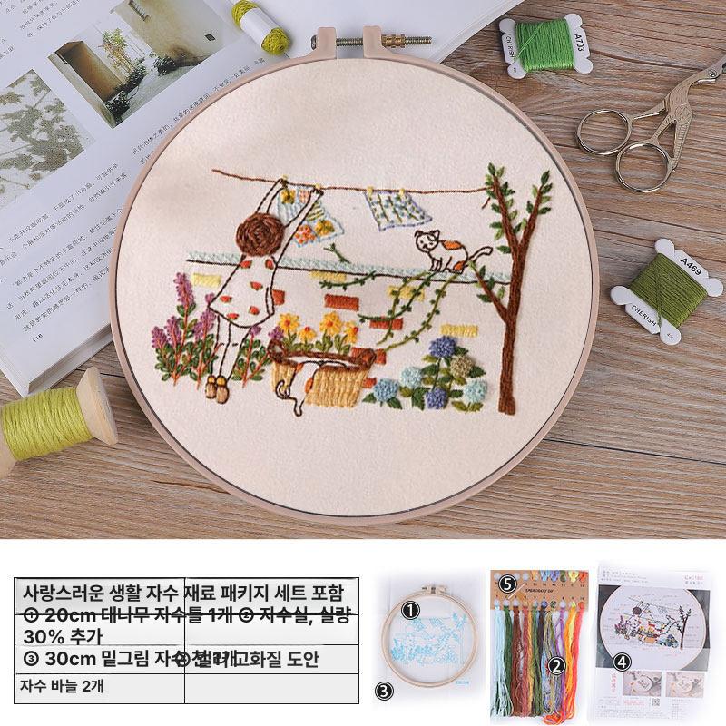 조용한 생활 초보자 프랑스자수재료 DIY 바느질 크로스 스티치 틀없음 자수놓기 프랑스십자수 - 상세 이미지 4
