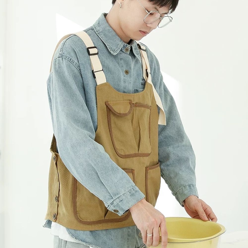 남자앞치마 캠핑 차박 베스트 앞치마 공방 조끼 야외용 A. 카키색 옷감 - 상세 이미지 3