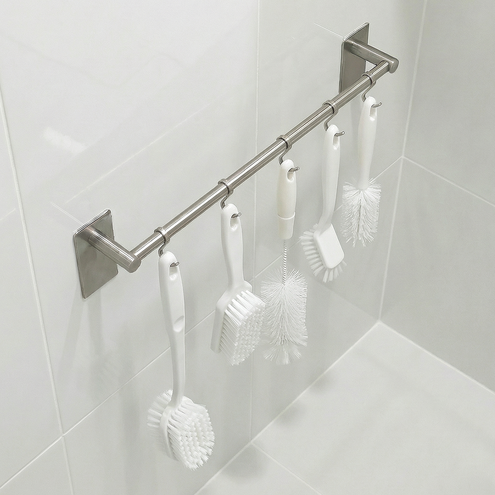 무지스 무광 스텐 304 롱타입 욕실 청소도구 걸이 무타공 접착식 정리 후크 홀더 거치대 제품 이미지