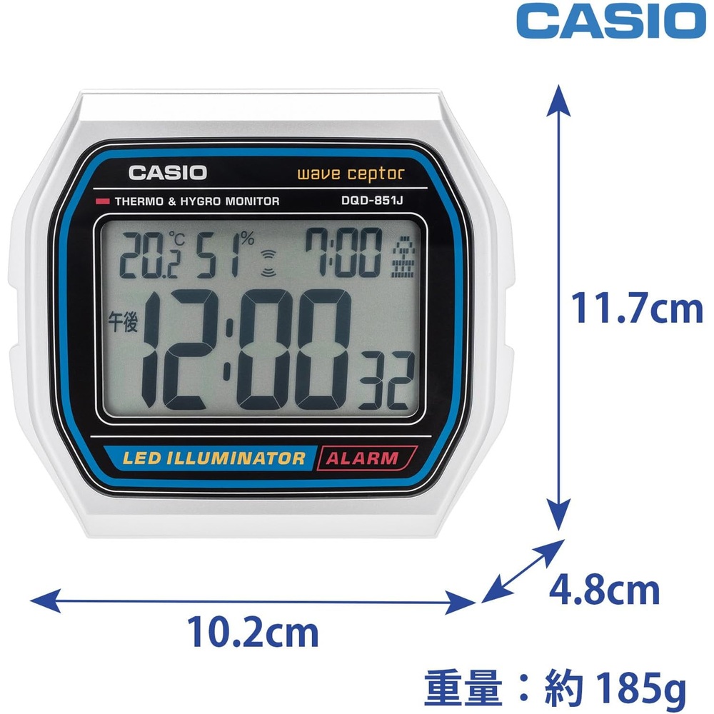 CASIO LED 디지털 스누즈 알람 온도 습도 날짜 전자 탁상 시계 DQD-851J - 상세 이미지 2