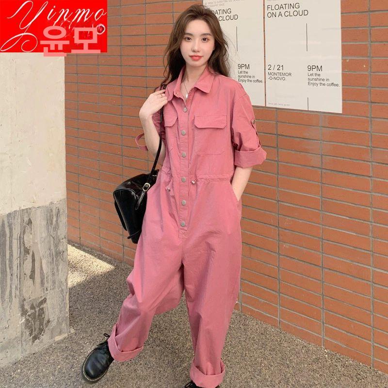 여성 작업복 패션 점프수트 보일러수트 와이드 핑크 긴팔 - 상세 이미지 2