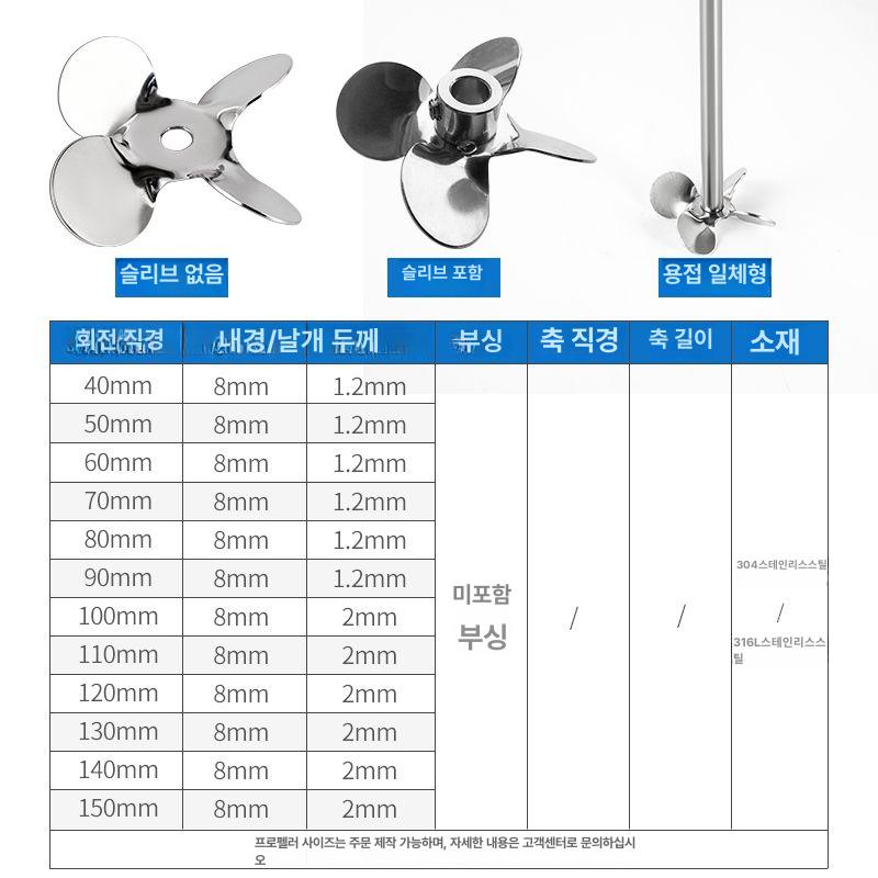믹서 임펠러 프로펠러 삼엽 블레이드 믹싱 날개 교반기용 3날 외경 30mm 축 8mm 300mm - 상세 이미지 5