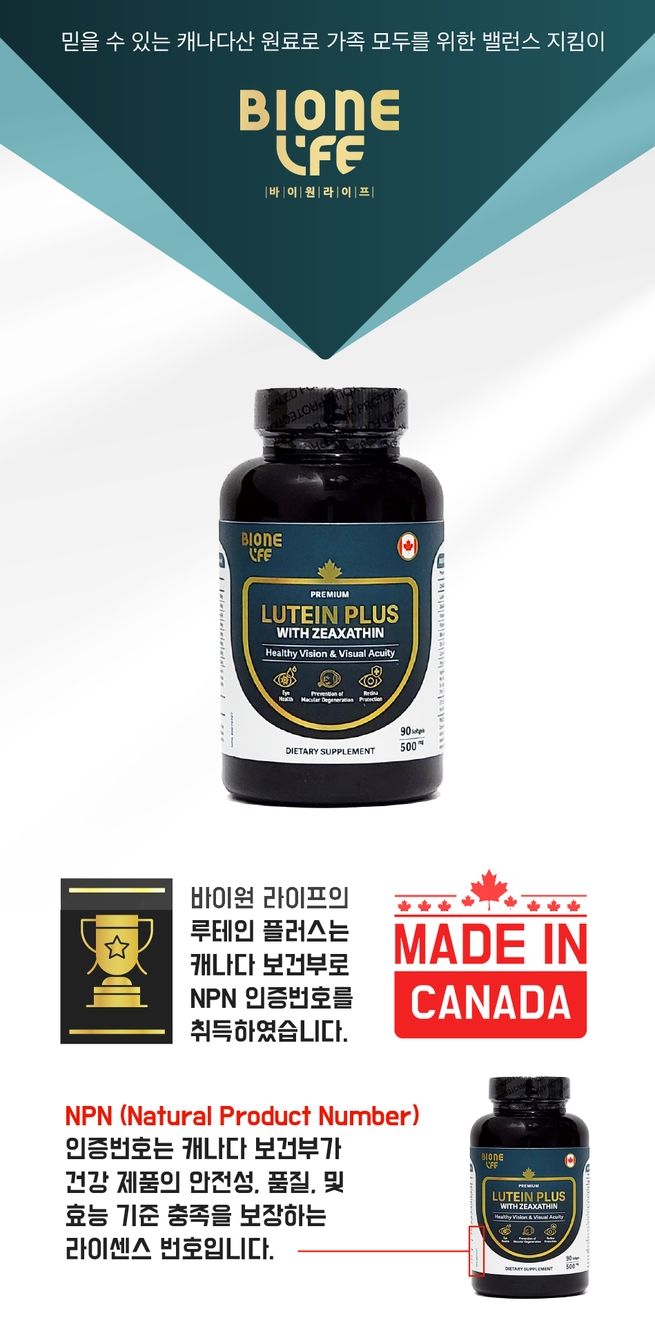 [첫구매 추천]90 바이원 프리미엄 캐나다 루테인 플러스 500mg 눈 비타민 지아잔틴 90캡슐, 1개 - 상세 이미지 3